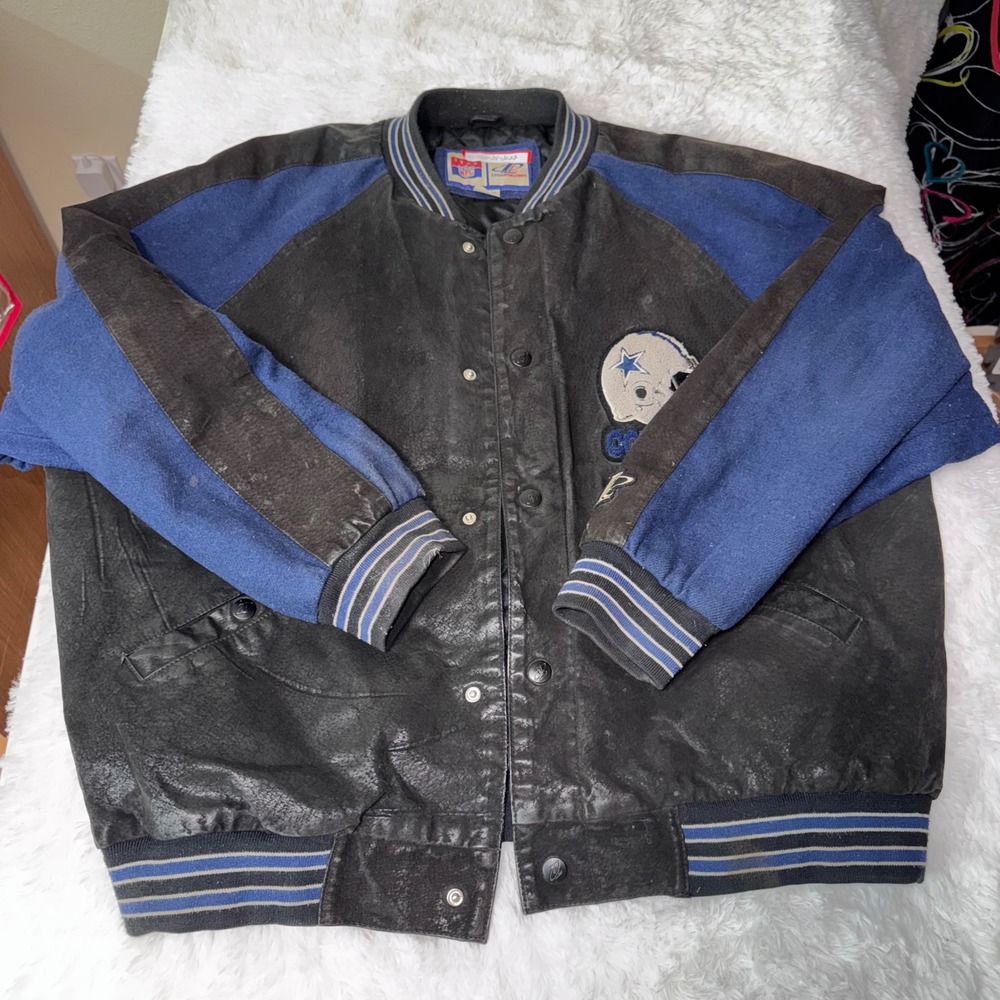 Vintage NFL Logo Athletic Dallas Cowboys Leather Wool Jacket XXL